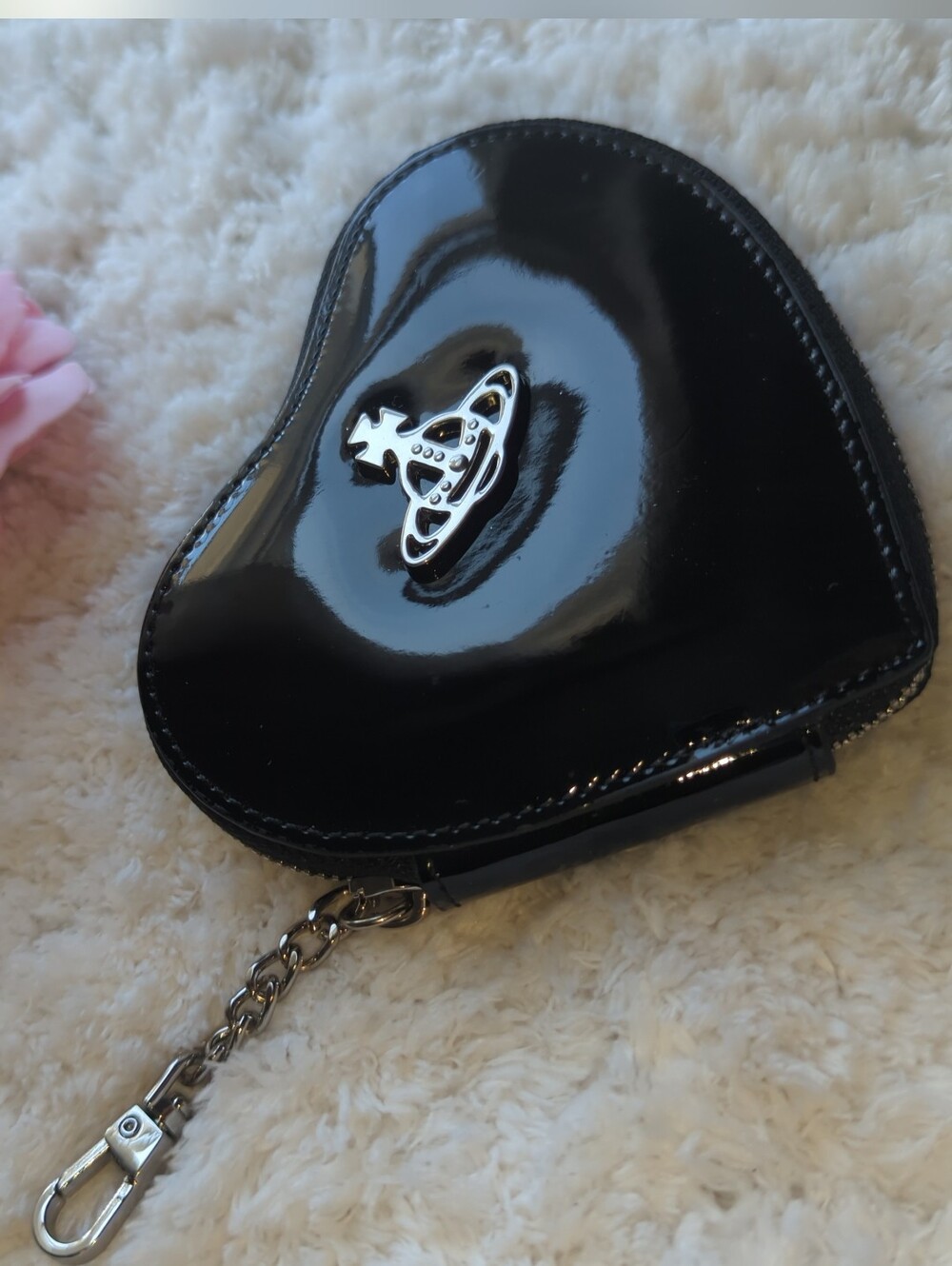 Vivienne Westwood Black Patent Heart Mini Coin Purse With Key Hooks Silver Orb